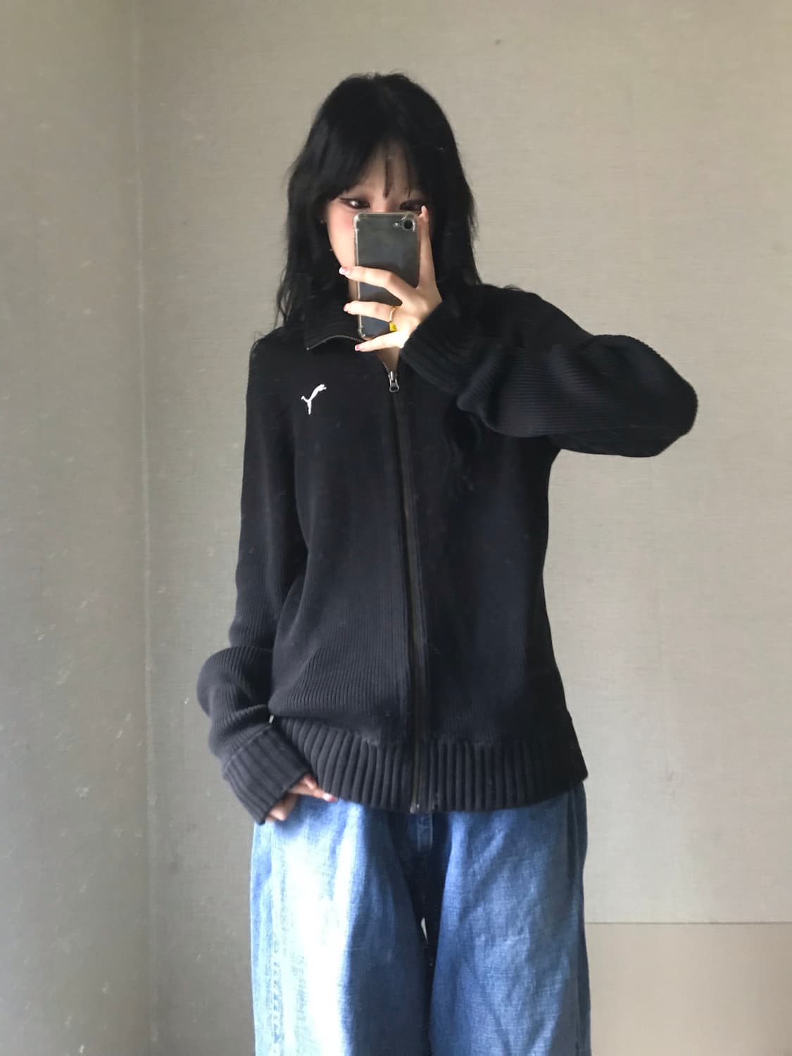 푸마 블랙 하이넥 니트집업 상품이미지4