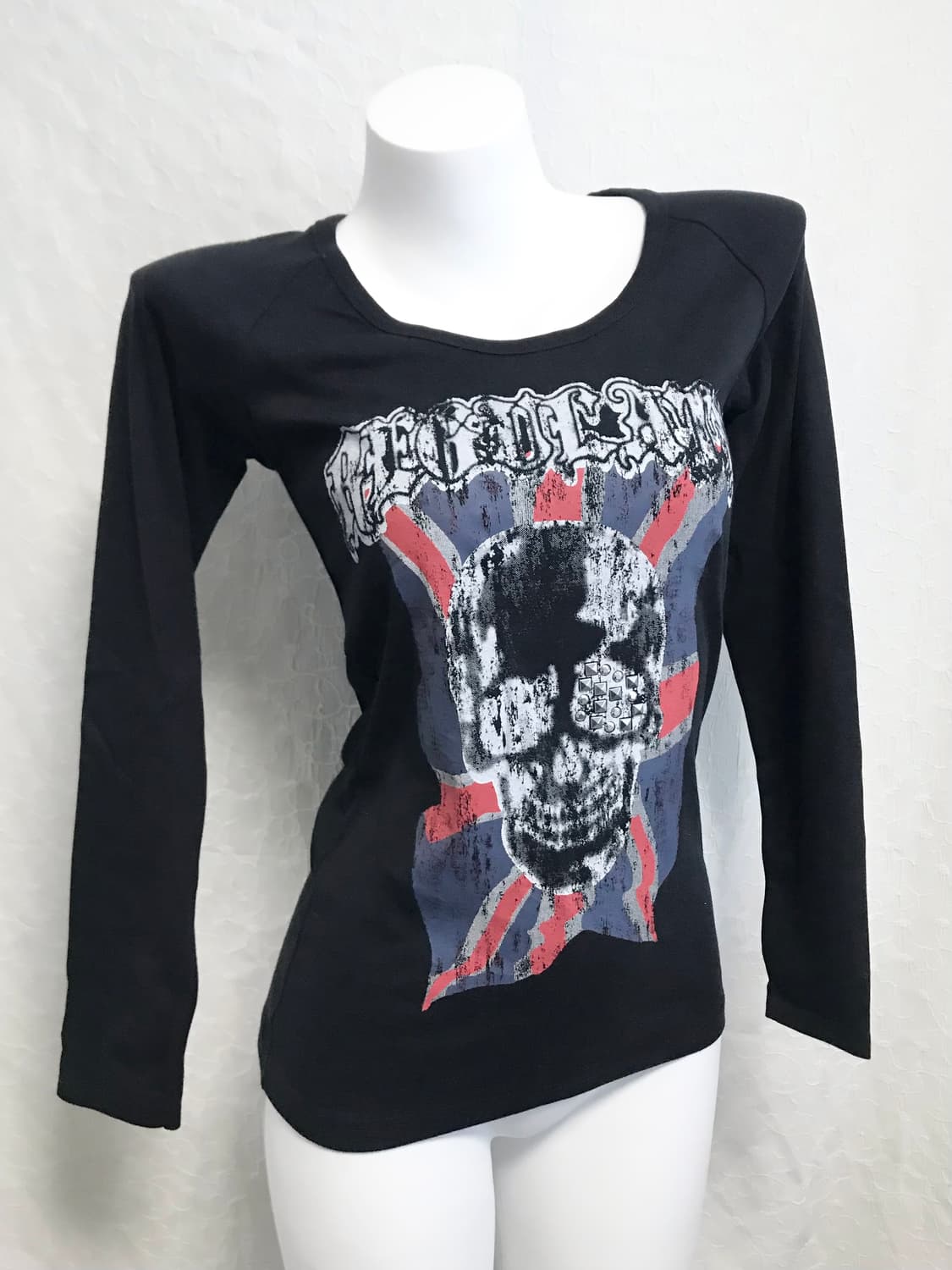 빈티지 펑크 유니언잭 해골 스터드 롱슬리브 탑 상품이미지2