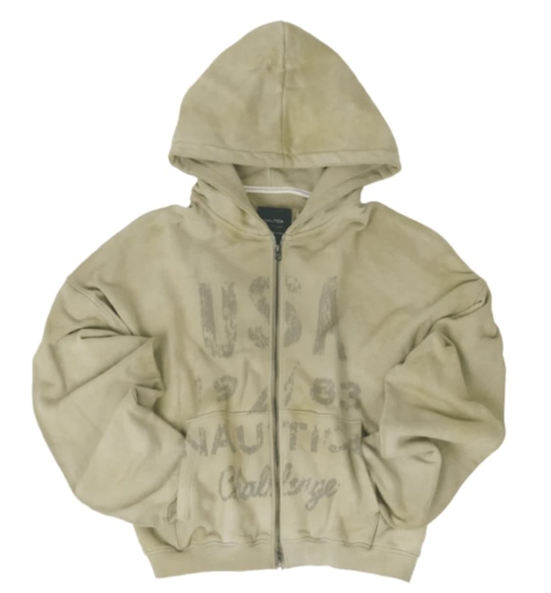 undermycar nautica 데미지드 후드 집업 베이지 상품이미지1