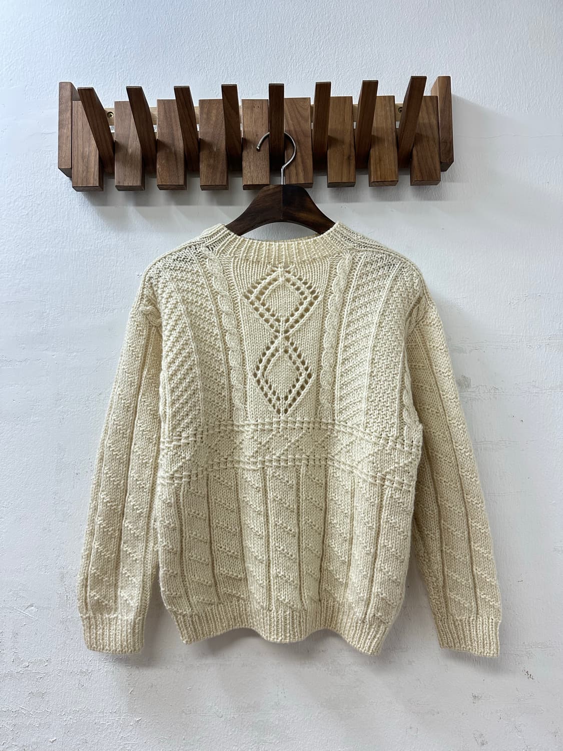 일본빈티지 아이보리 케이블 짜임 울 니트 스웨터 풀오버 상품이미지1