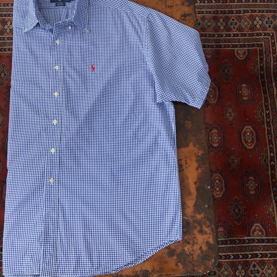 딥 블루 깅엄체크 반팔 면 셔츠/남자 125 빅사이즈 상품이미지5