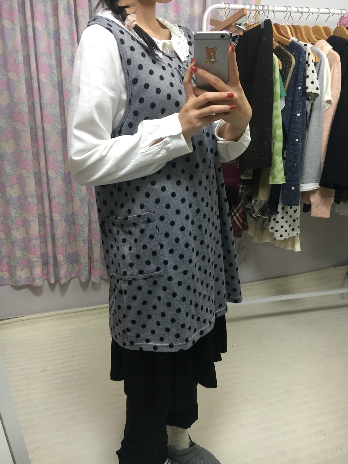 그레이 도트 민소매 원피스 상품이미지3