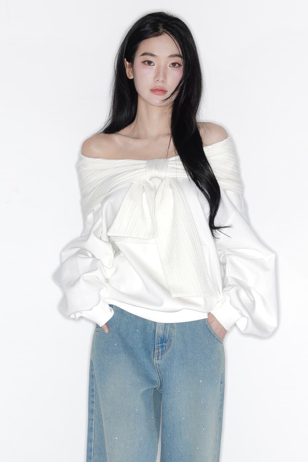 더티스 리본후드 화이트 봄버전 상품이미지1