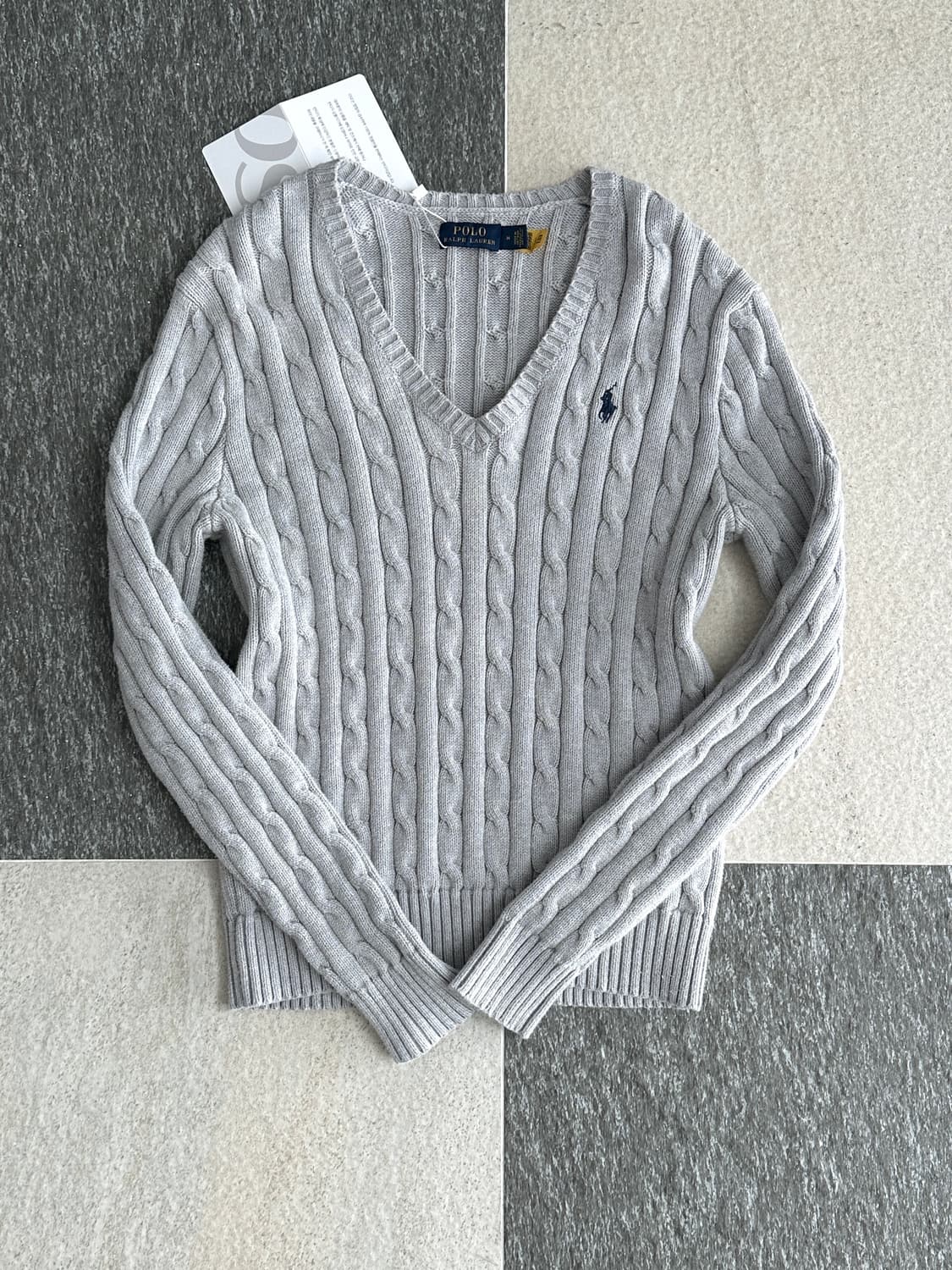 폴로 랄프로렌 그레이 V넥 케이블 니트  상품이미지4