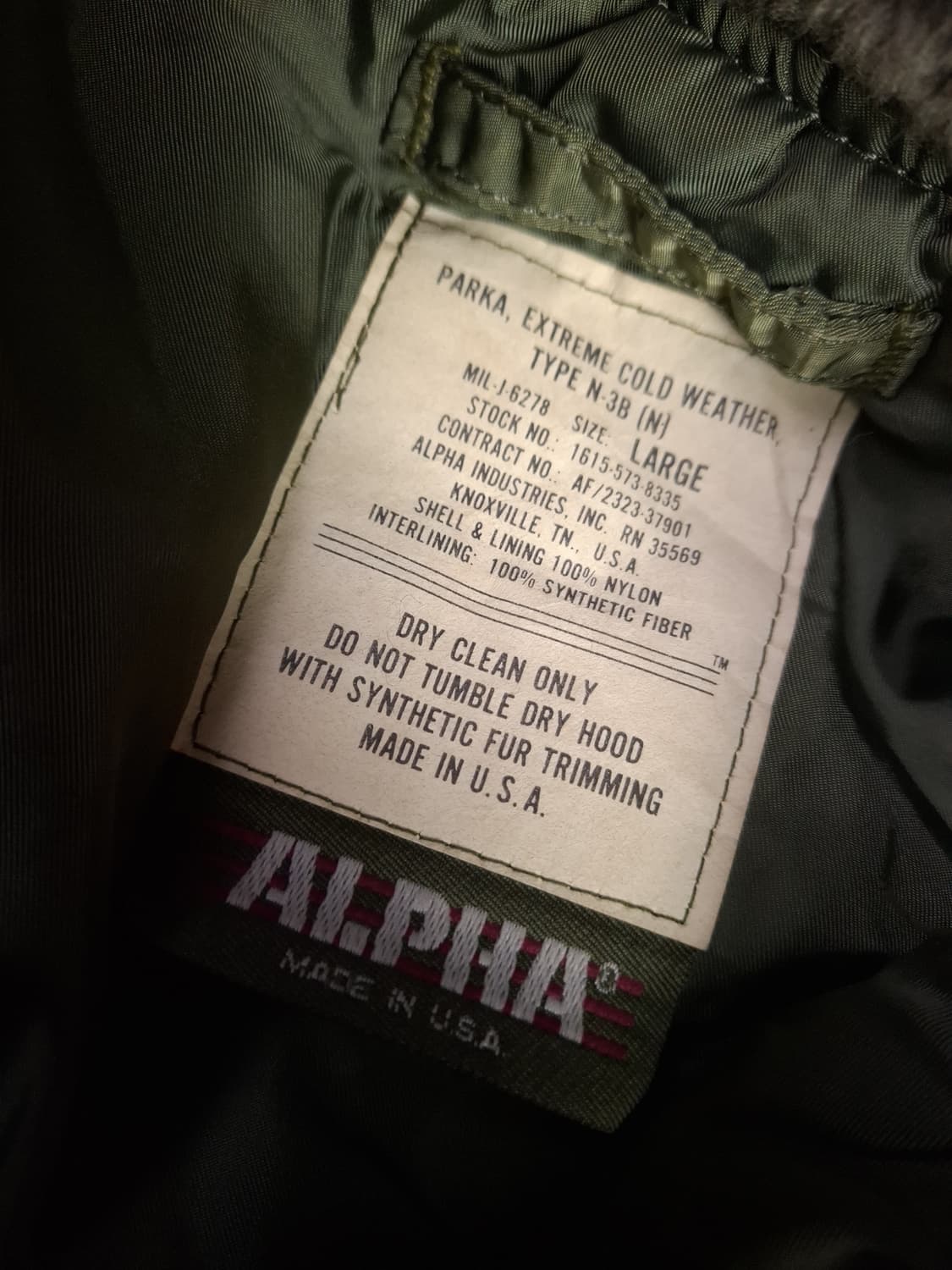 오리지날 90's 미국제조 미공군 민수용 알파사 N-3B 극한지용 파카 상품이미지3