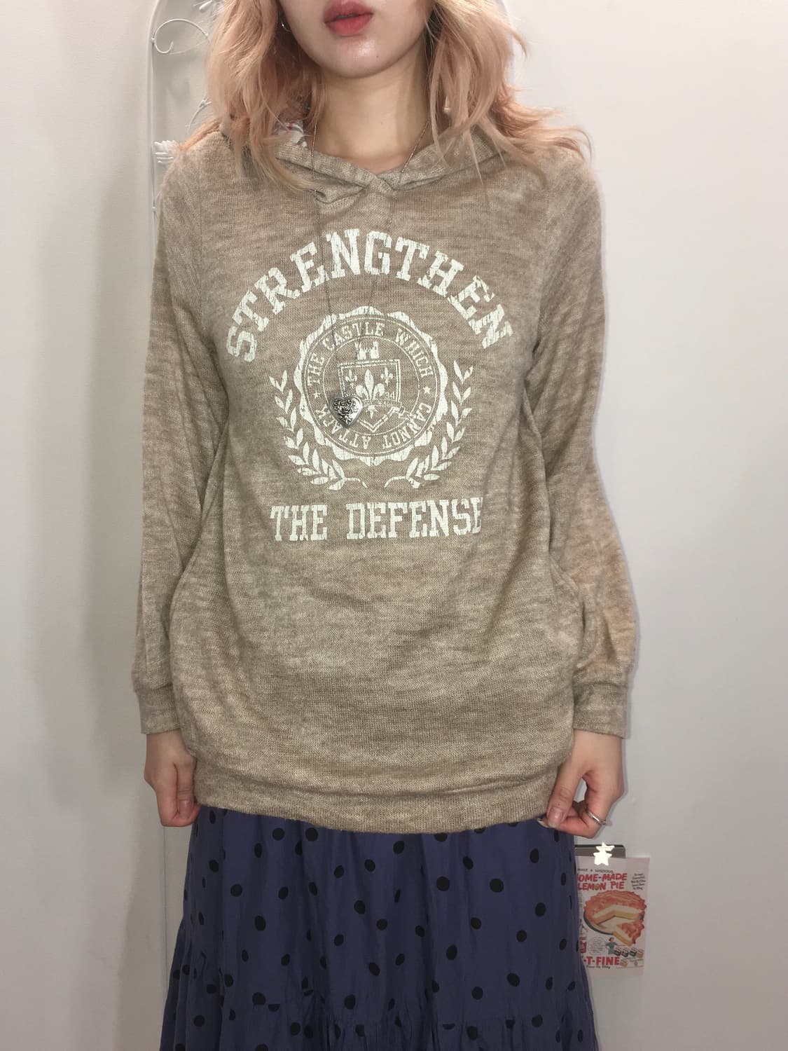 jpn vintage beige knit check hood t  상품이미지3