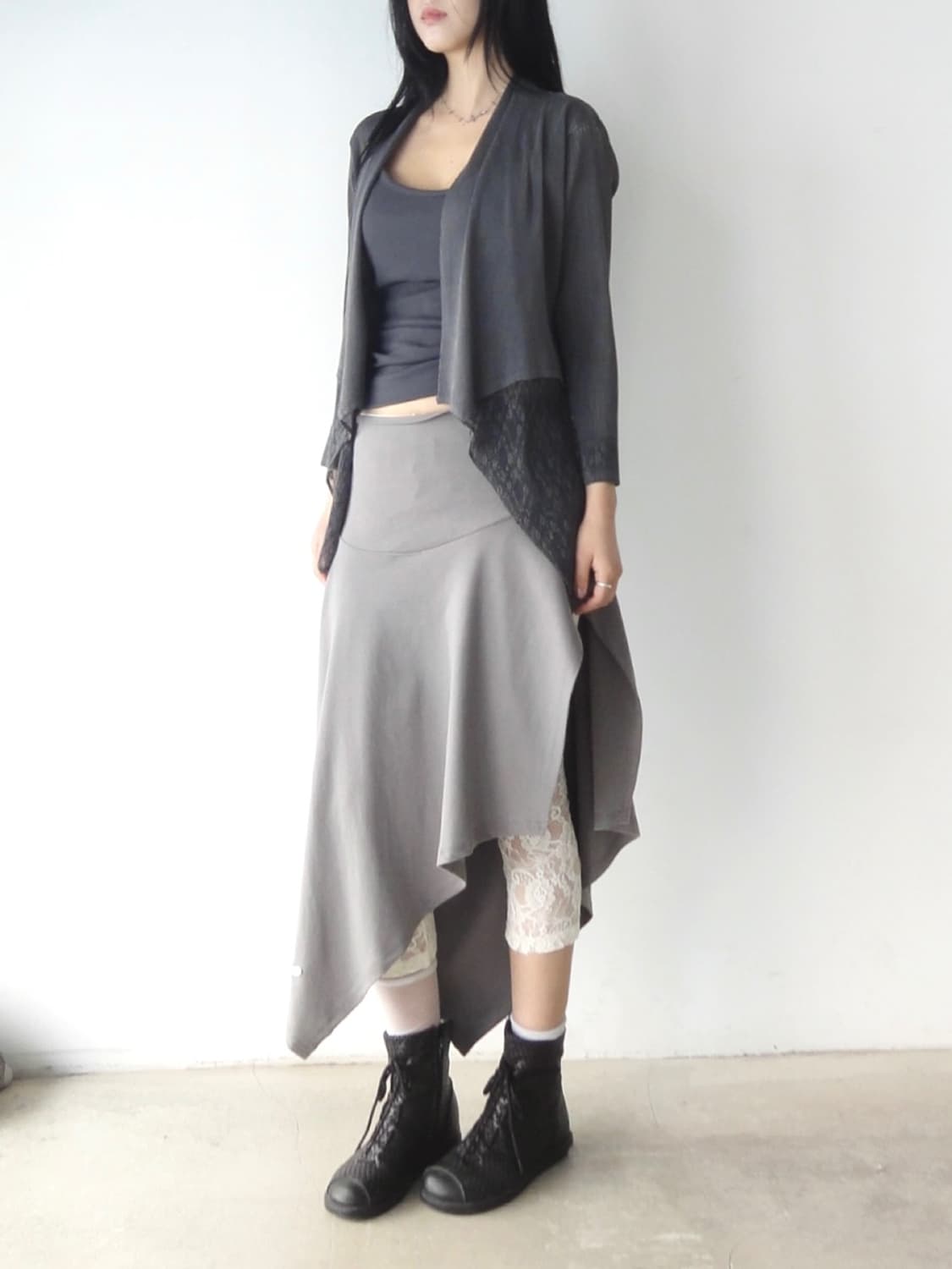 See through layer pleats cardigan / grey 상품이미지5
