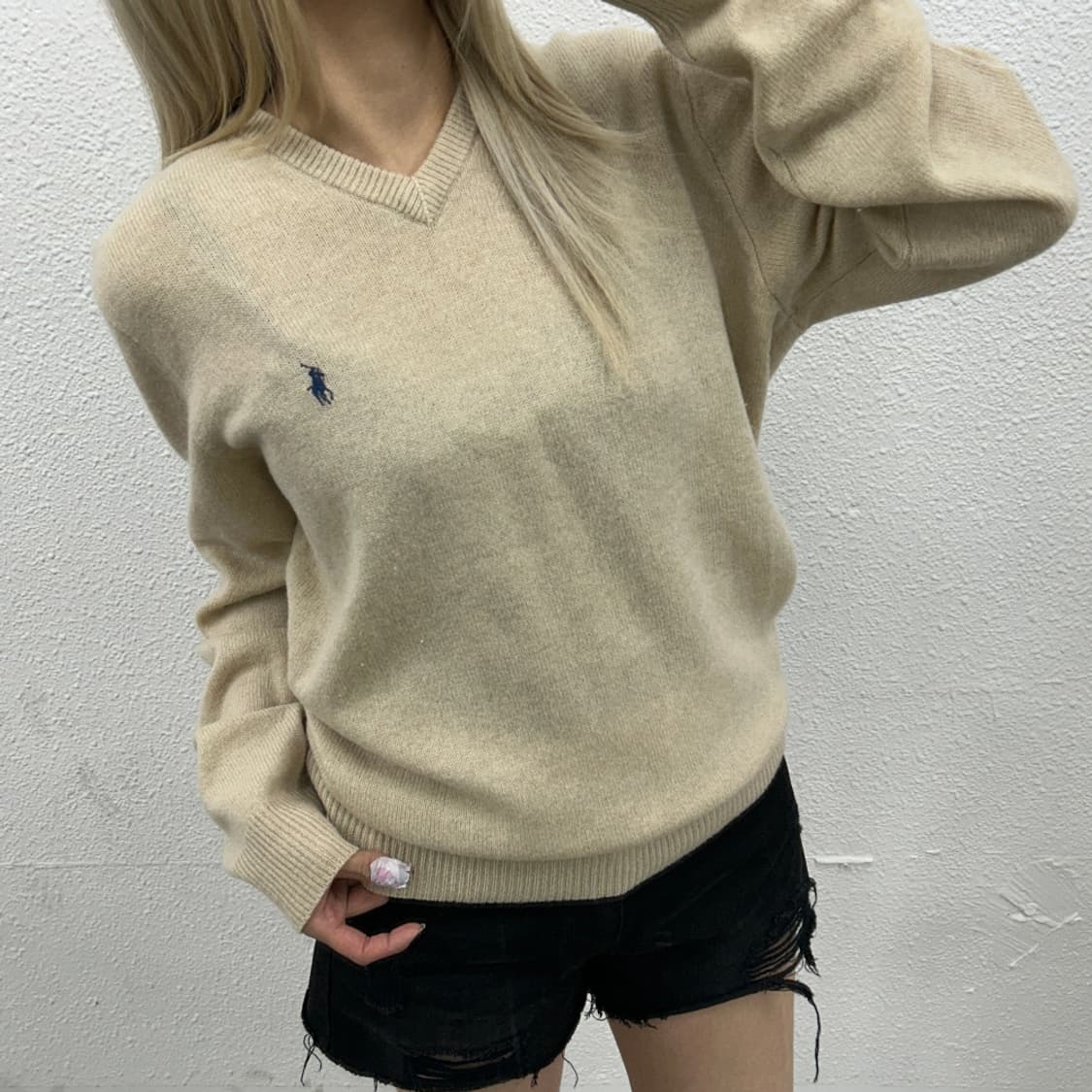 폴로 랄프로렌 블루포니 아이보리 브이니트 L 상품이미지1