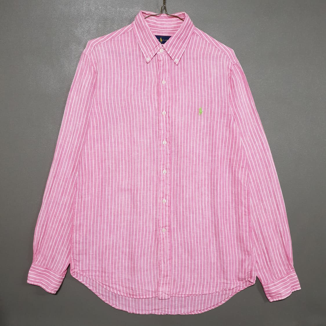 실측 M 폴로 랄프로렌 신형 포니 스트라이프 버튼다운 린넨 셔츠 클래식핏 상품이미지1