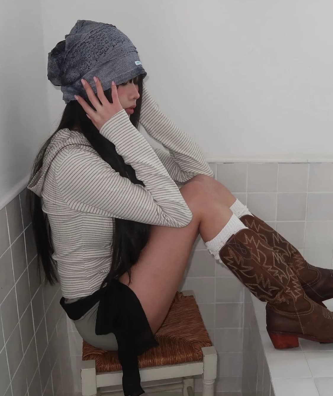 킬리만 와일드플라워 비니 포그네이비 레이스 보헤미안브리즈빈티지모자여름패터 상품이미지3