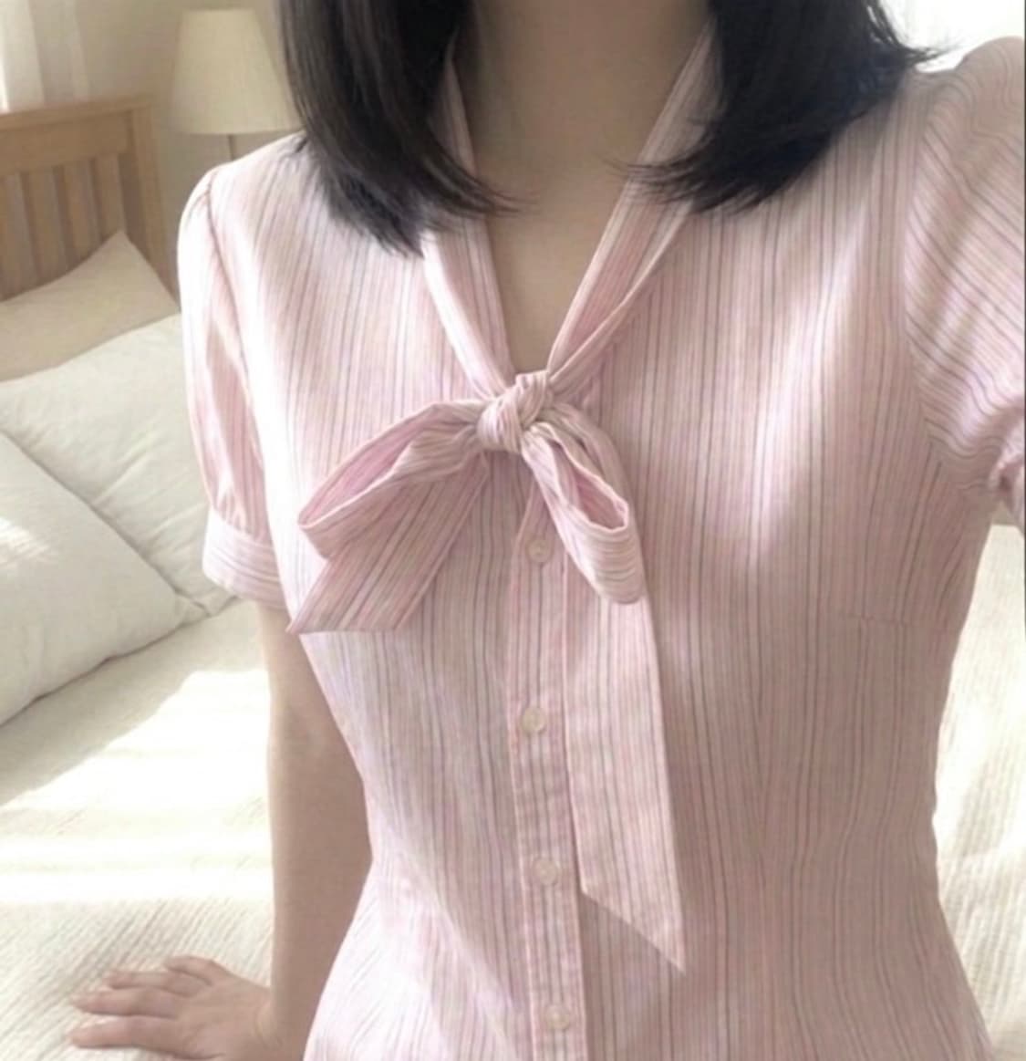 리본 스트라이프 셔츠 상품이미지1