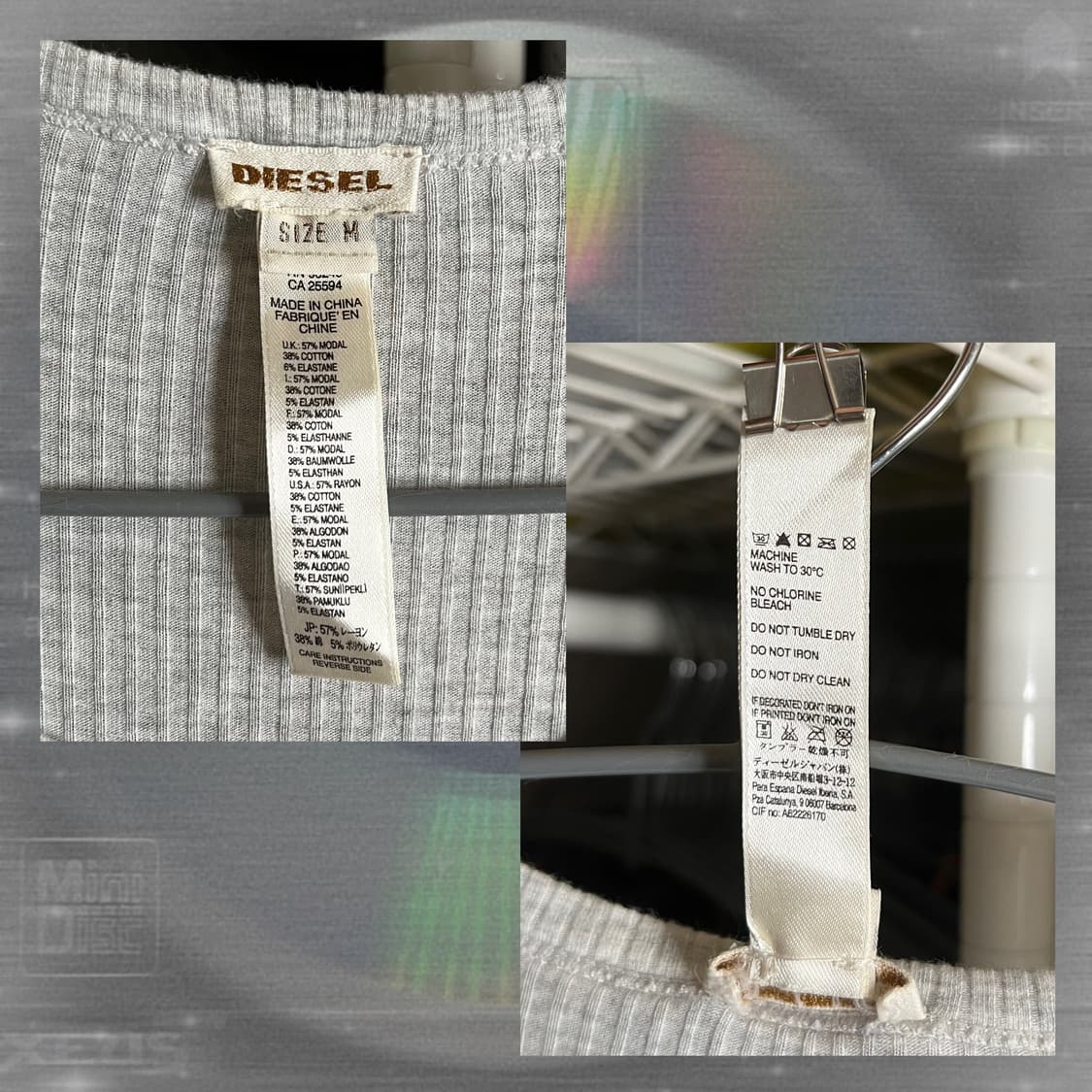 디젤 라이트 그레이 Y2K 골지 반팔 티셔츠 상품이미지8