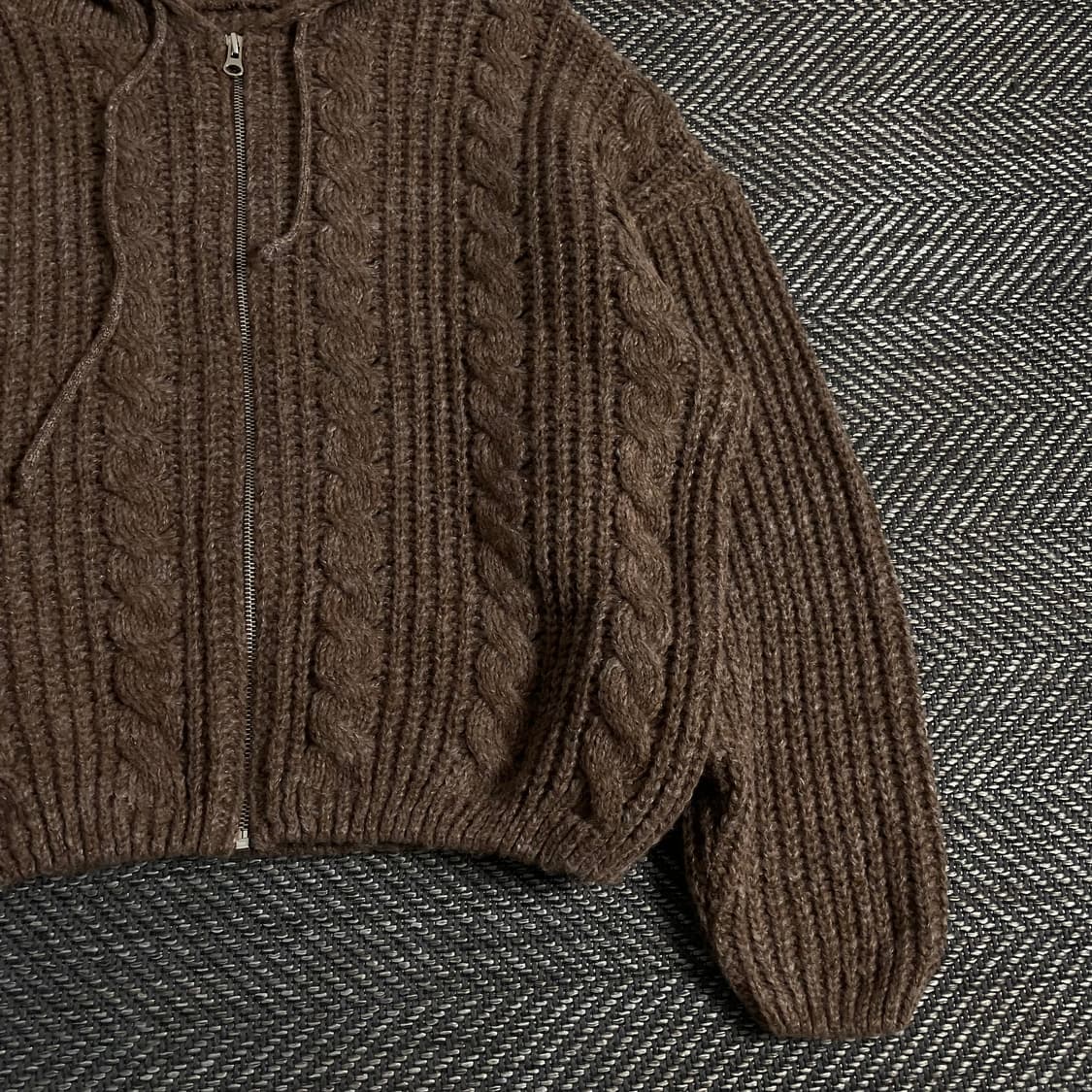 빈티지 후드 케이블 스웨터 자켓 브라운y 3263 상품이미지3