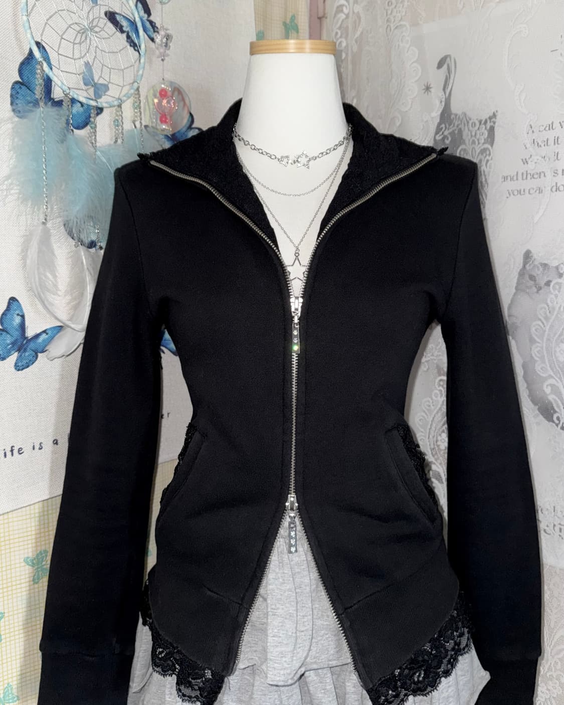 블랙 레이스 투웨이 집업 자켓 상품이미지5