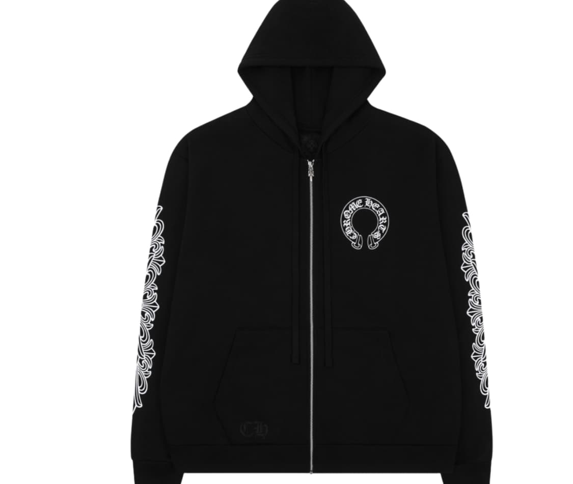 크롬하츠 홀스슈 플로랄 플리스 집업 후드 블랙 상품이미지1