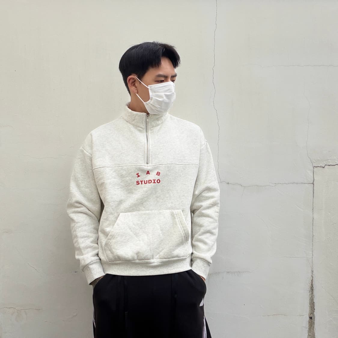 M) IAB Studio 멜란지 버건디 하프집업 상품이미지3