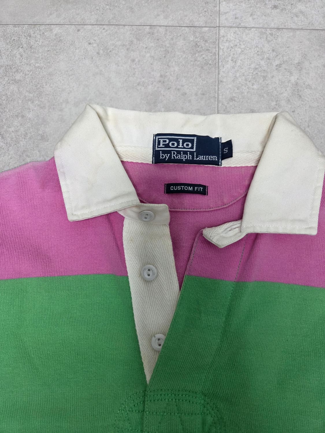 폴로 랄프로렌 럭비 티셔츠 핑크/그린 스트라이프 상품이미지4