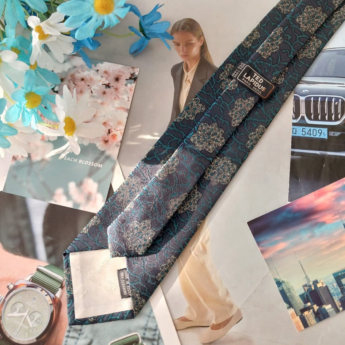 테드 라피두스 실크 청녹색 자카드 넥타이 8.6cm A+등급 A19368 상품이미지6