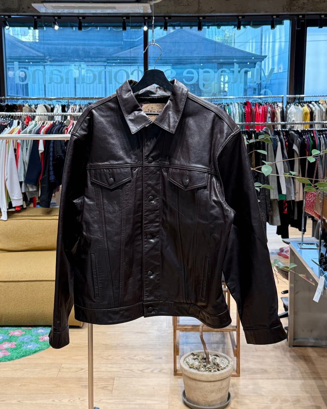 갭 블루 진스 브라운 레더 트러커 자켓 상품이미지1