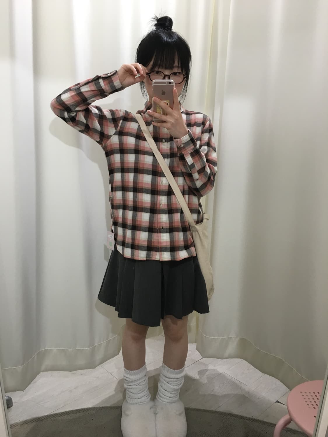 모리 핑크 체크 셔츠 상품이미지3