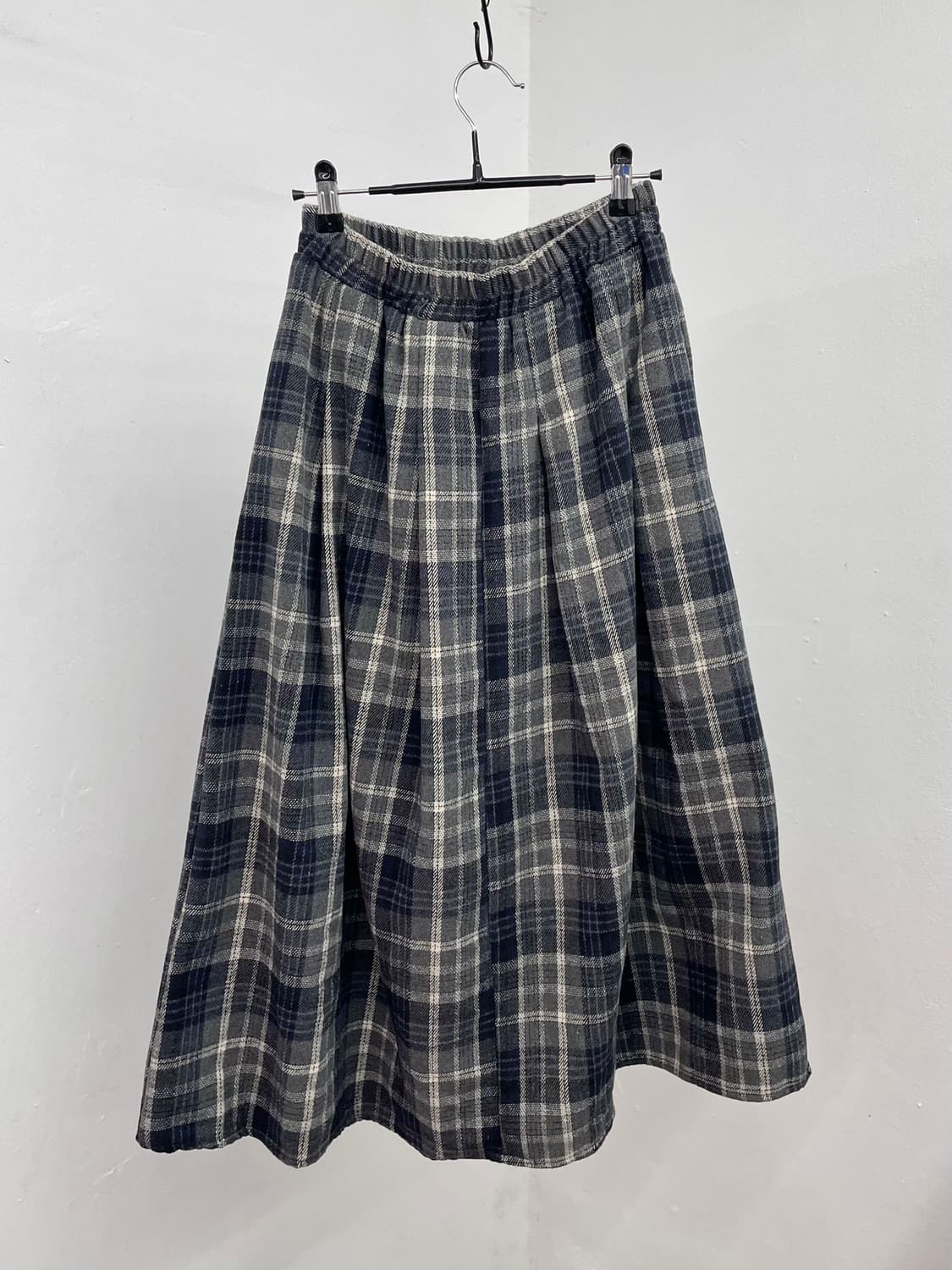 니혼진 체크 모직 롱 플리츠 스커트 상품이미지6