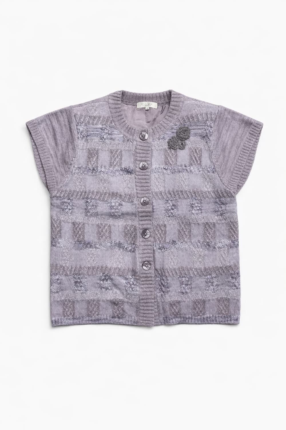 JPN 00s 일본 빈티지 Y2K 모리걸 반팔 플라워 체크 니트 가디건 상품이미지1