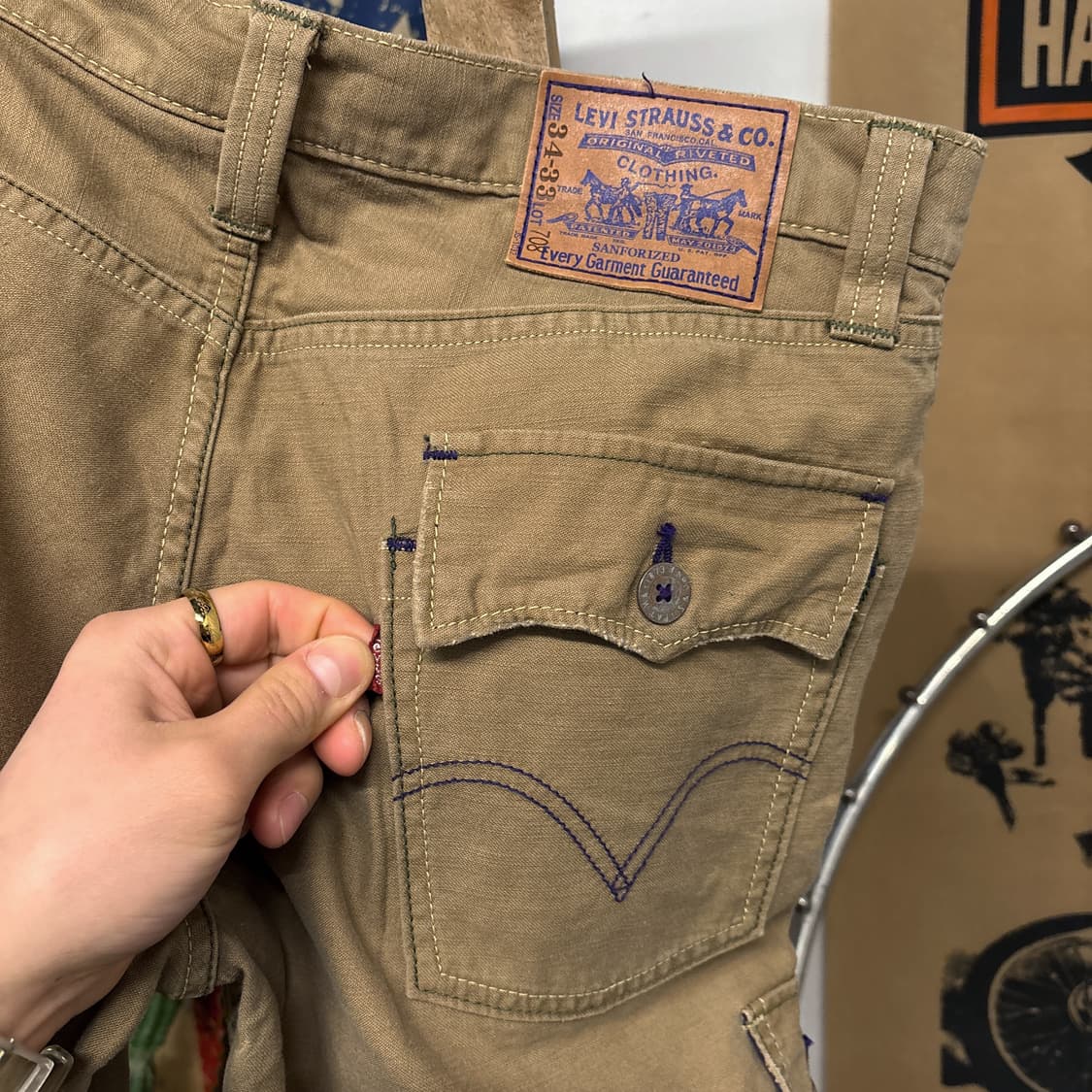 00s 리바이스 재팬라인 퍼플스티치 카고 데님팬츠 메탈버튼 N758 상품이미지6