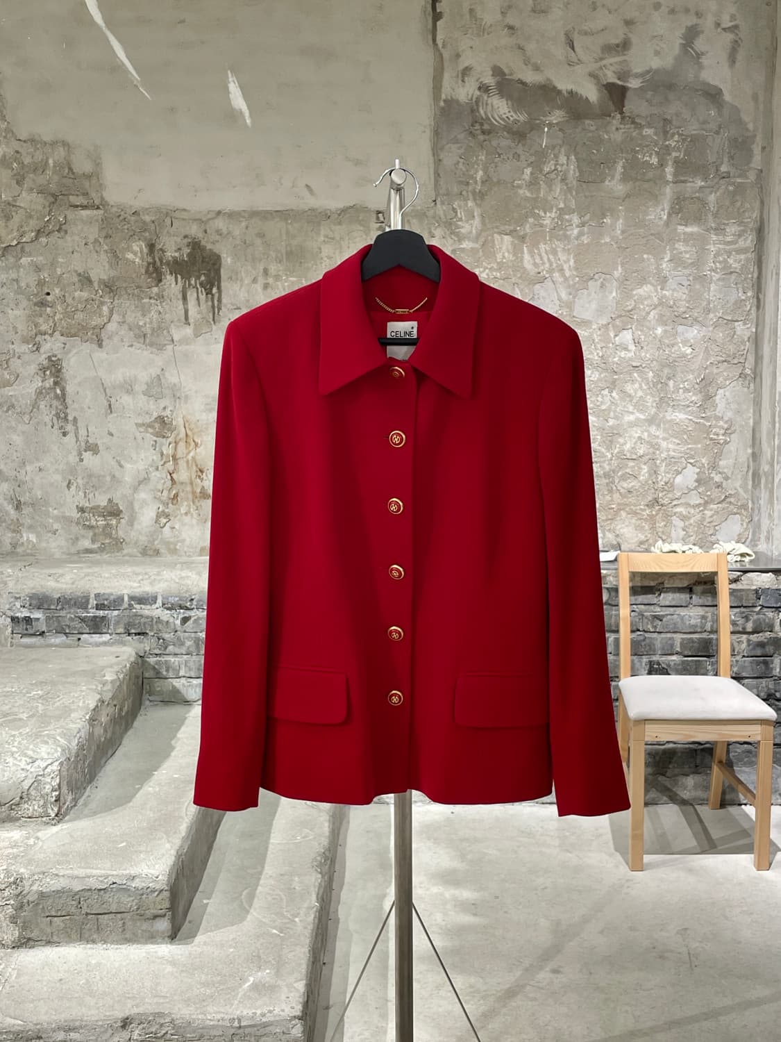 셀린느 레드 금장 버튼 울 블레이저 상품이미지1