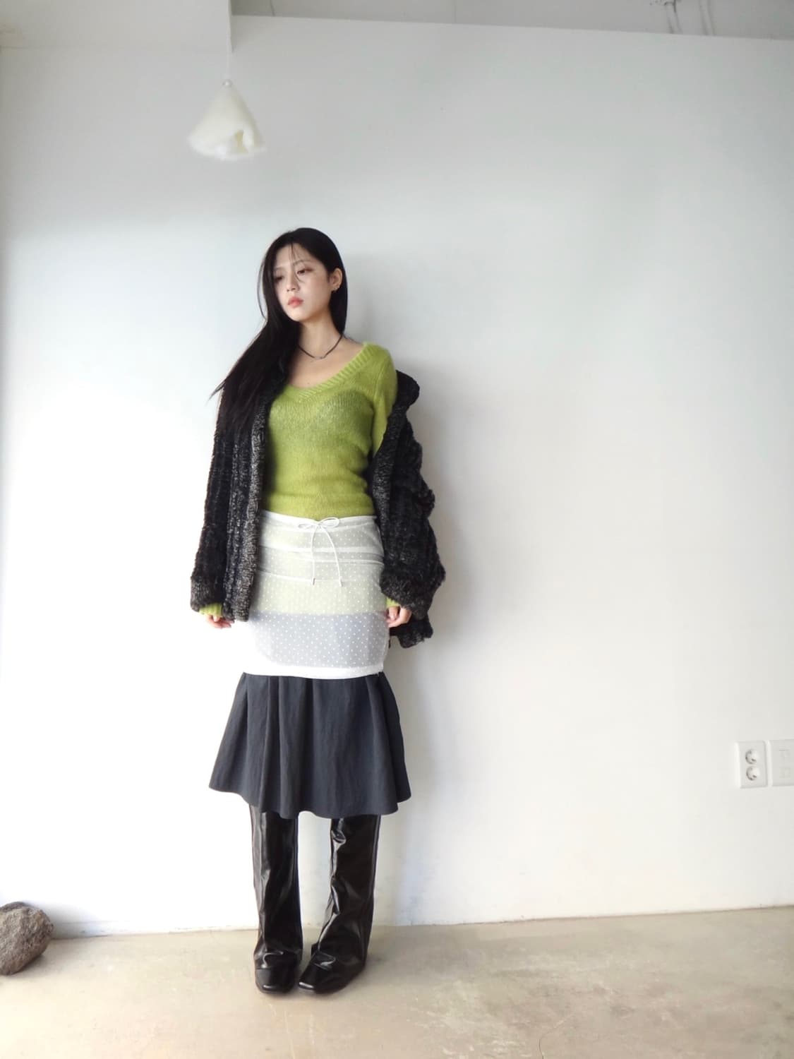 Pannel detail fur jacket / charcoal 상품이미지6