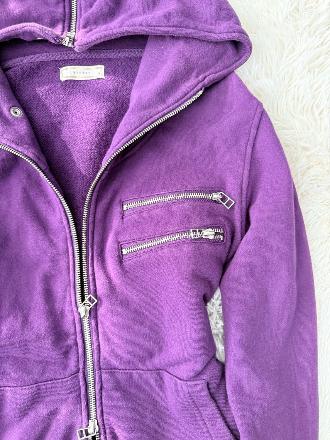 Y2K 그런지 딥퍼플 투웨이 후드 집업 상품이미지3