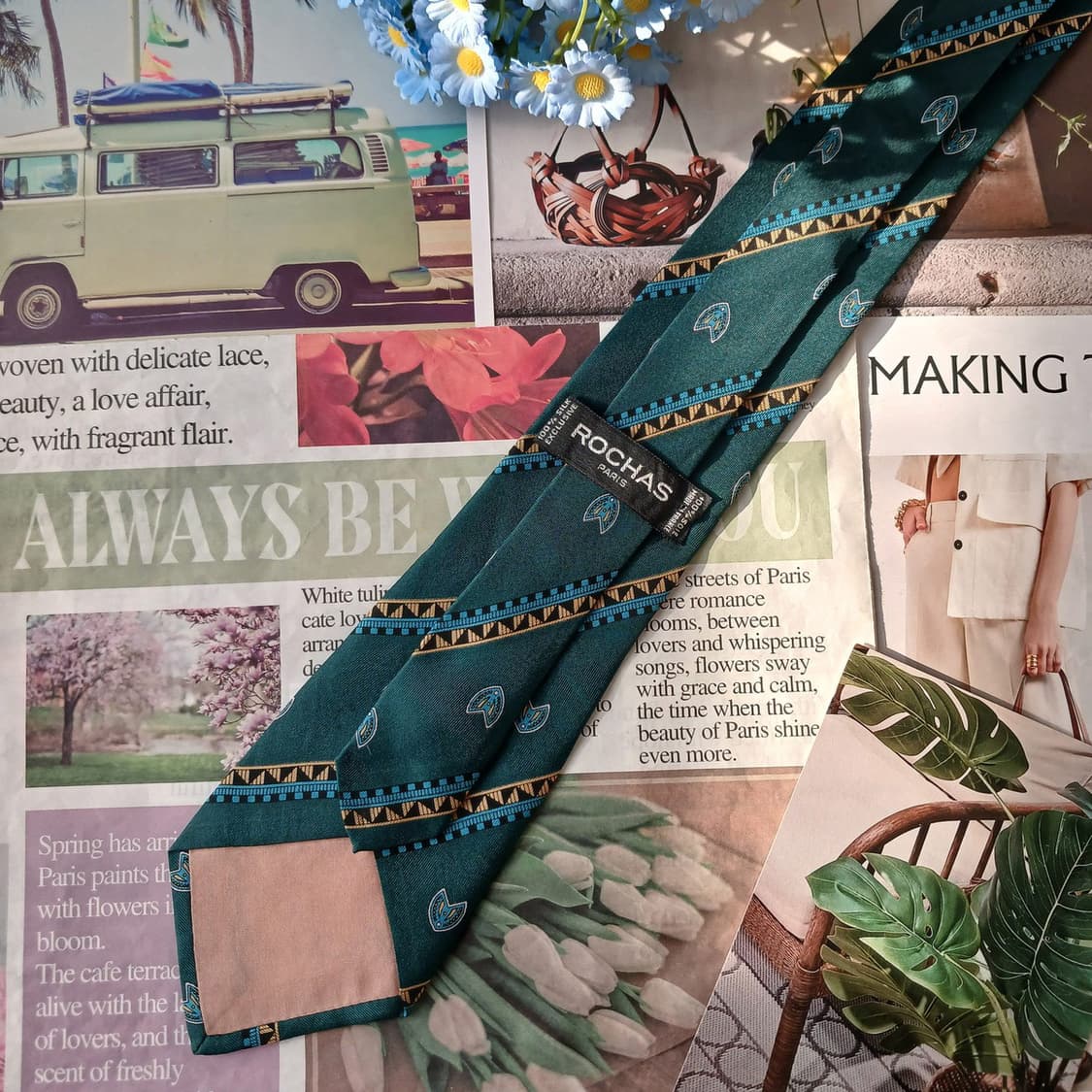 로샤스 실크 그린 패턴 넥타이 8.5cm A+~A등급 A19642 상품이미지6