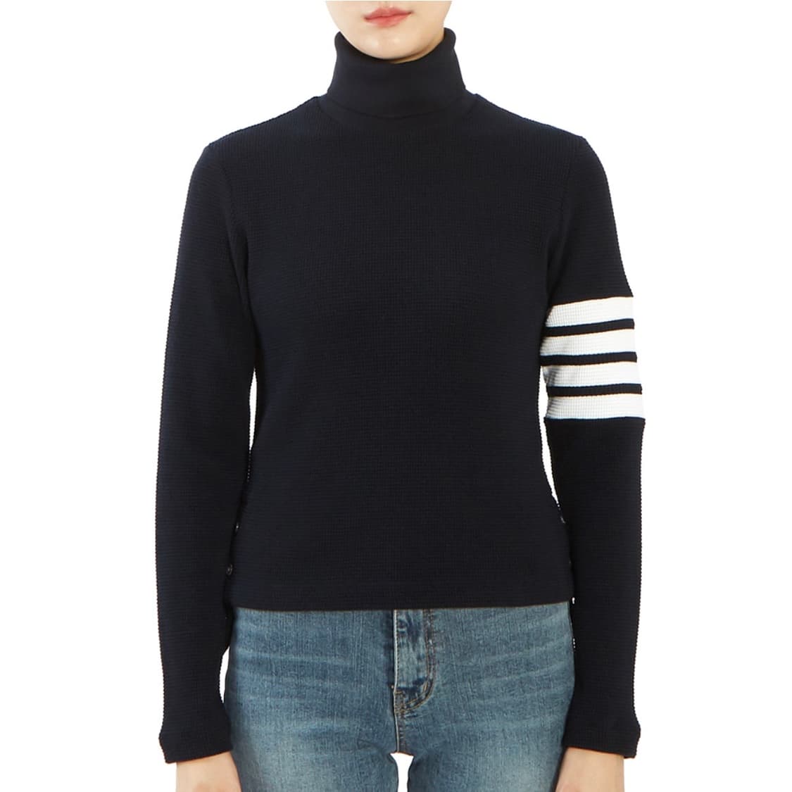 [S+급/36] 톰브라운 터틀넥 목폴라 여성 니트 네이비 상품이미지8