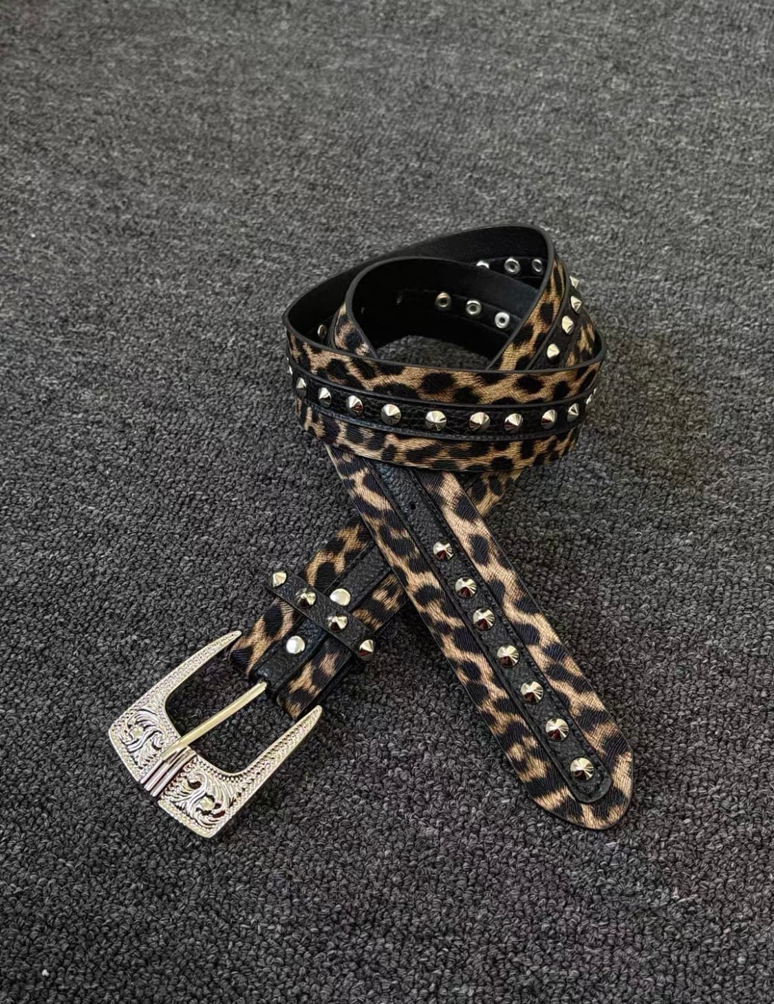 Leopard Print Metal Stud Belt 상품이미지1