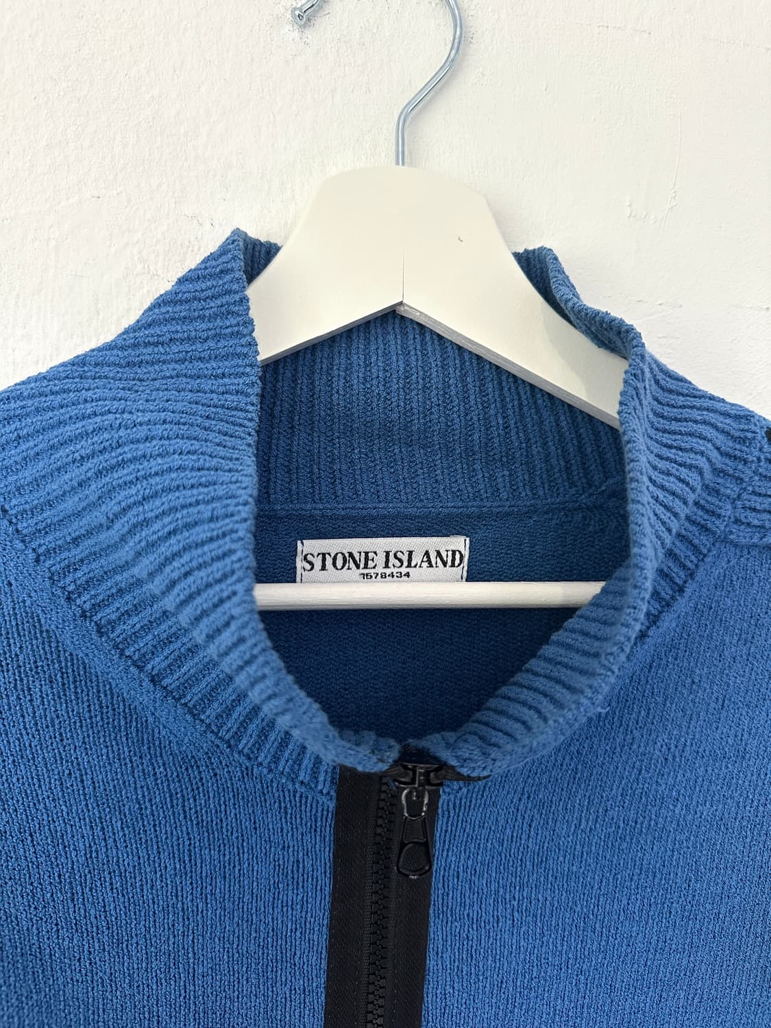 스톤아일랜드 2000s 비대칭 견장 니트집업 블루 상품이미지5