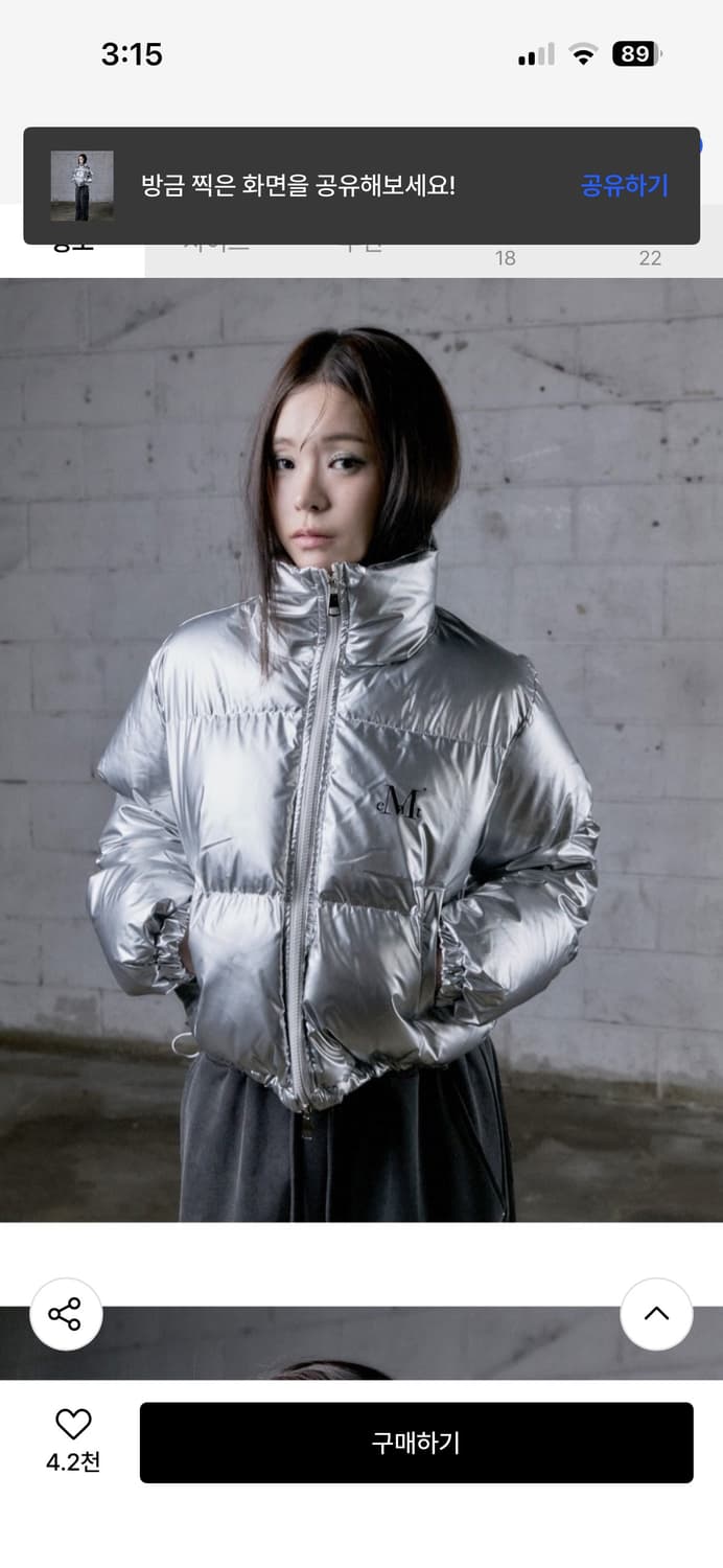 무센트 하니넥 글로시 크롭 패딩 실버 상품이미지2