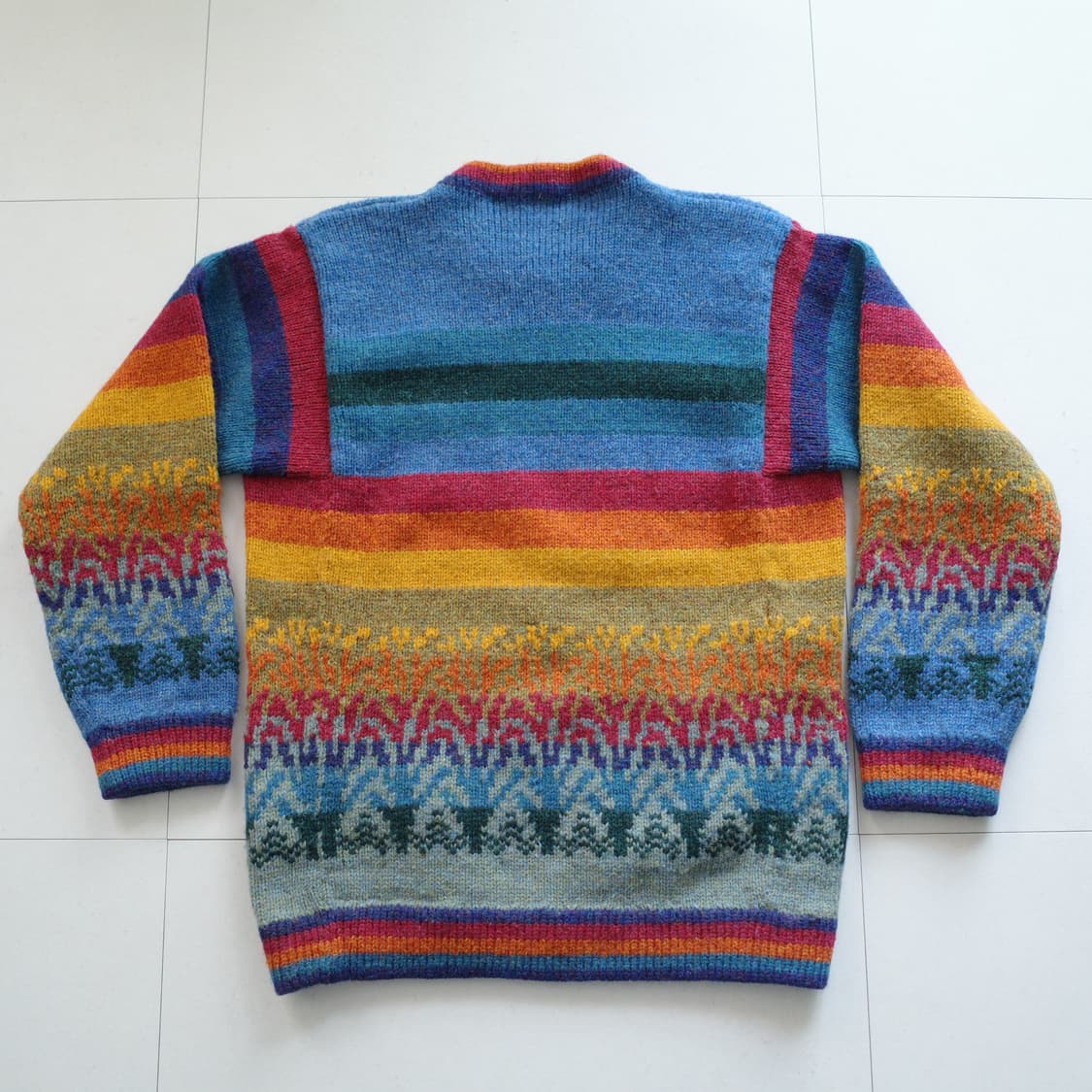 90s 엘엘빈 에스닉 나바호 아즈텍 아일랜드제 울 100% 니트 L 상품이미지6