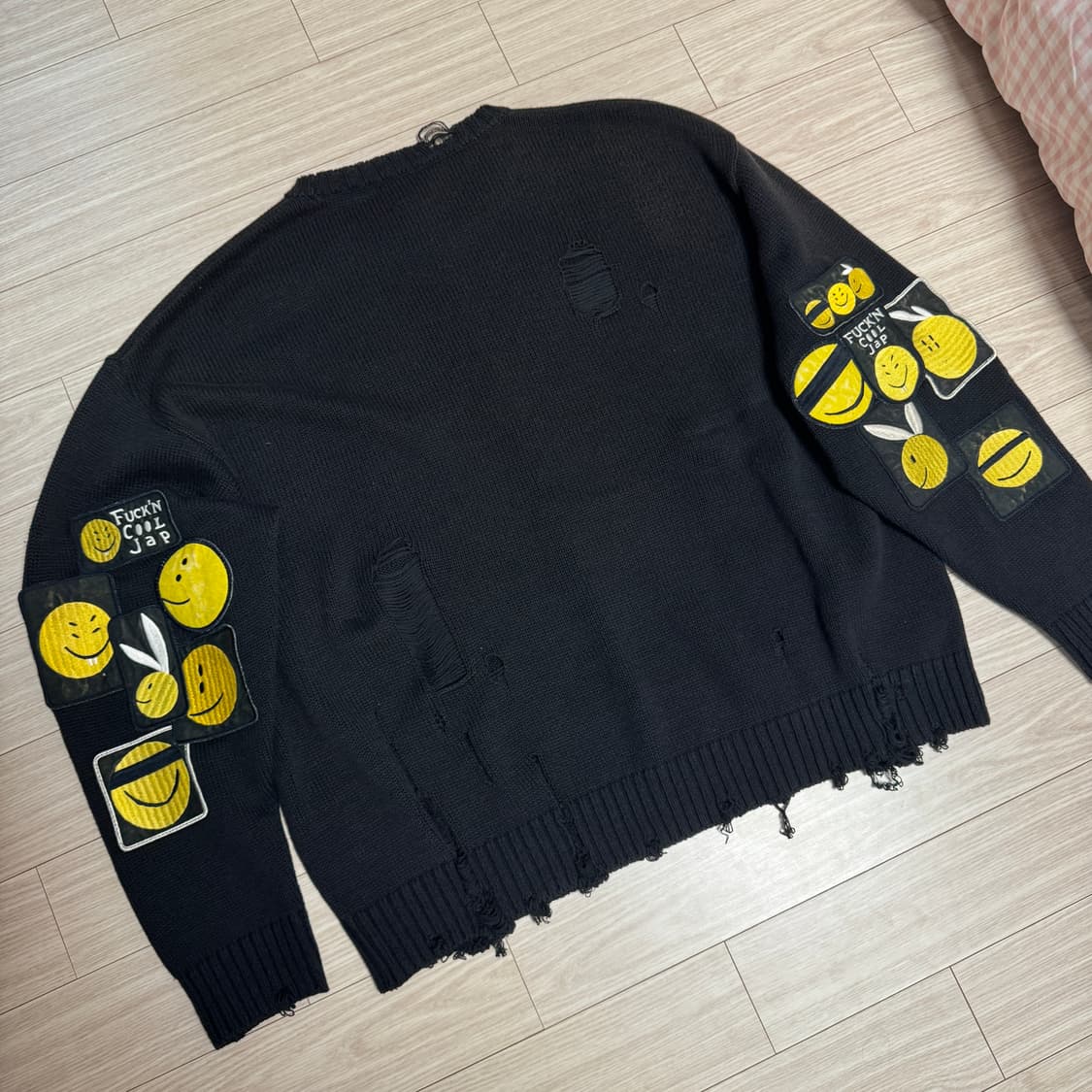 캐피탈 5G 코튼 니트 크루 스웨터 아나키 레인보위 리메이크 블랙 3 상품이미지2