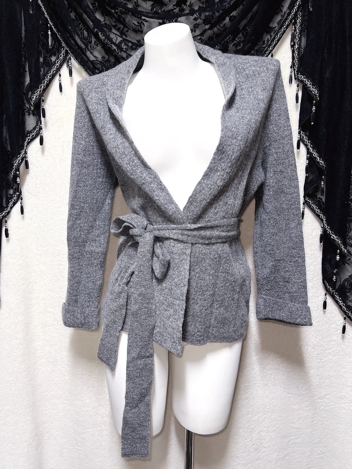 오리엔탈 윈터페어리 그런지 그레이 벨트 니트가디건 로브 갸루 펑크 핀터 상품이미지3