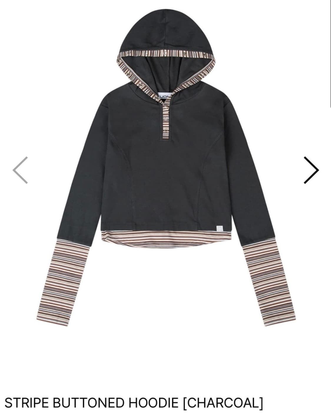 뚜오미오 스트라이프 버튼 후드 차콜 buttoned hoodie 상품이미지1
