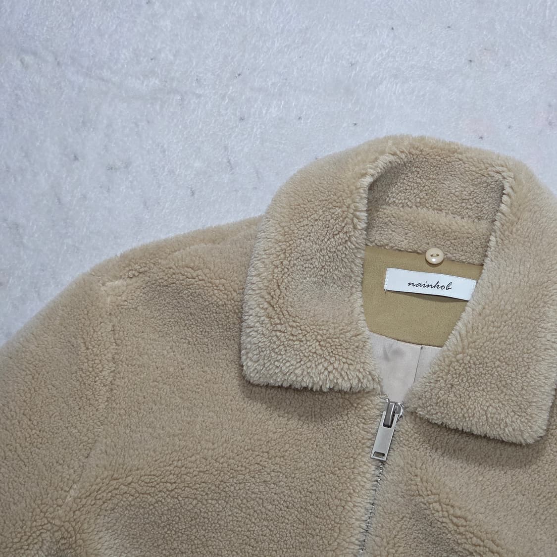 빈티지 베이지 뽀글이 퍼 카라 자켓 상품이미지2