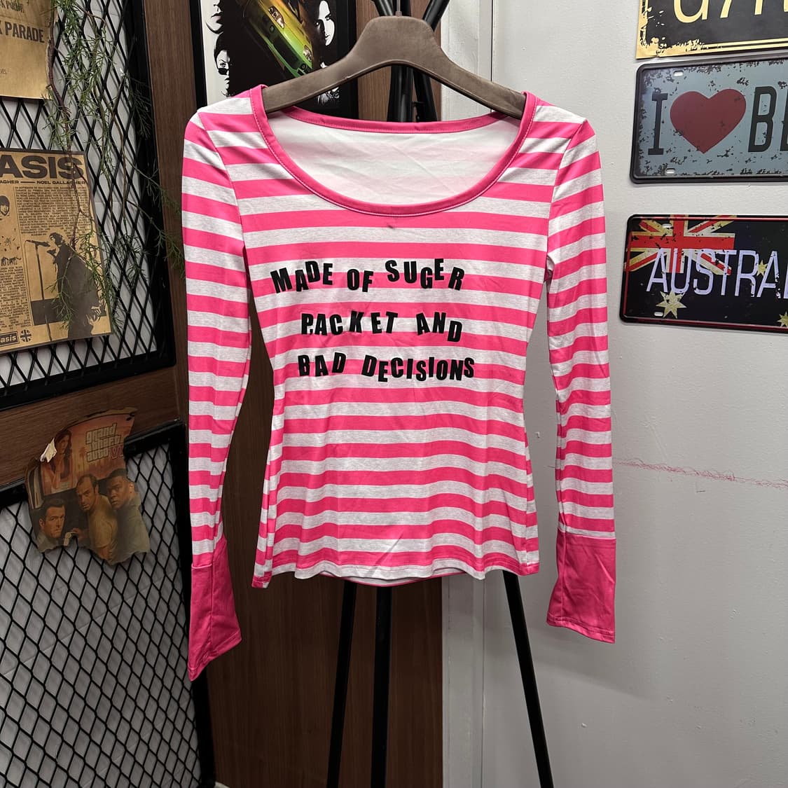 Pink Stripe Lettering T-Shirt 상품이미지1