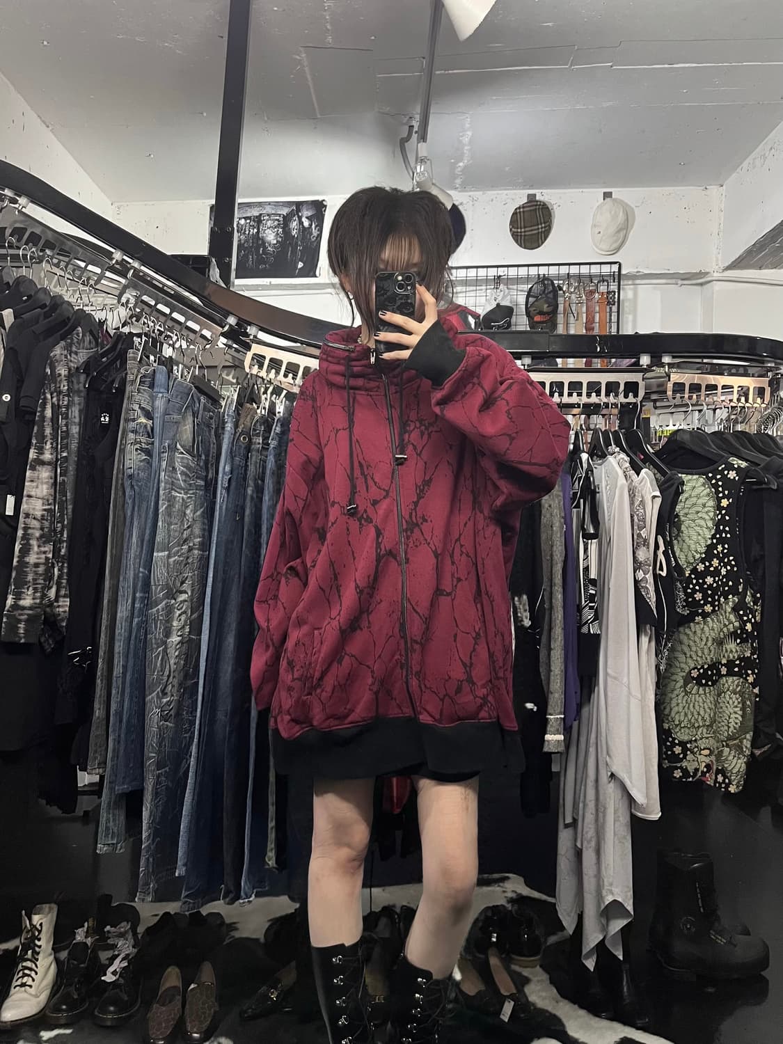 오버핏 프린팅 후드집업 상품이미지1