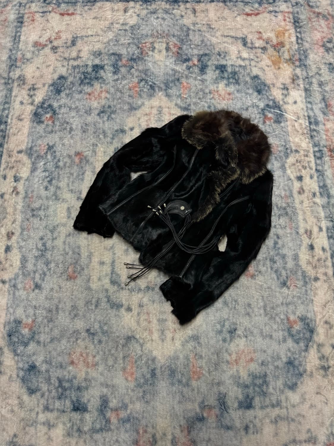 Unknwon fox fur trimming leather jacket 상품이미지1