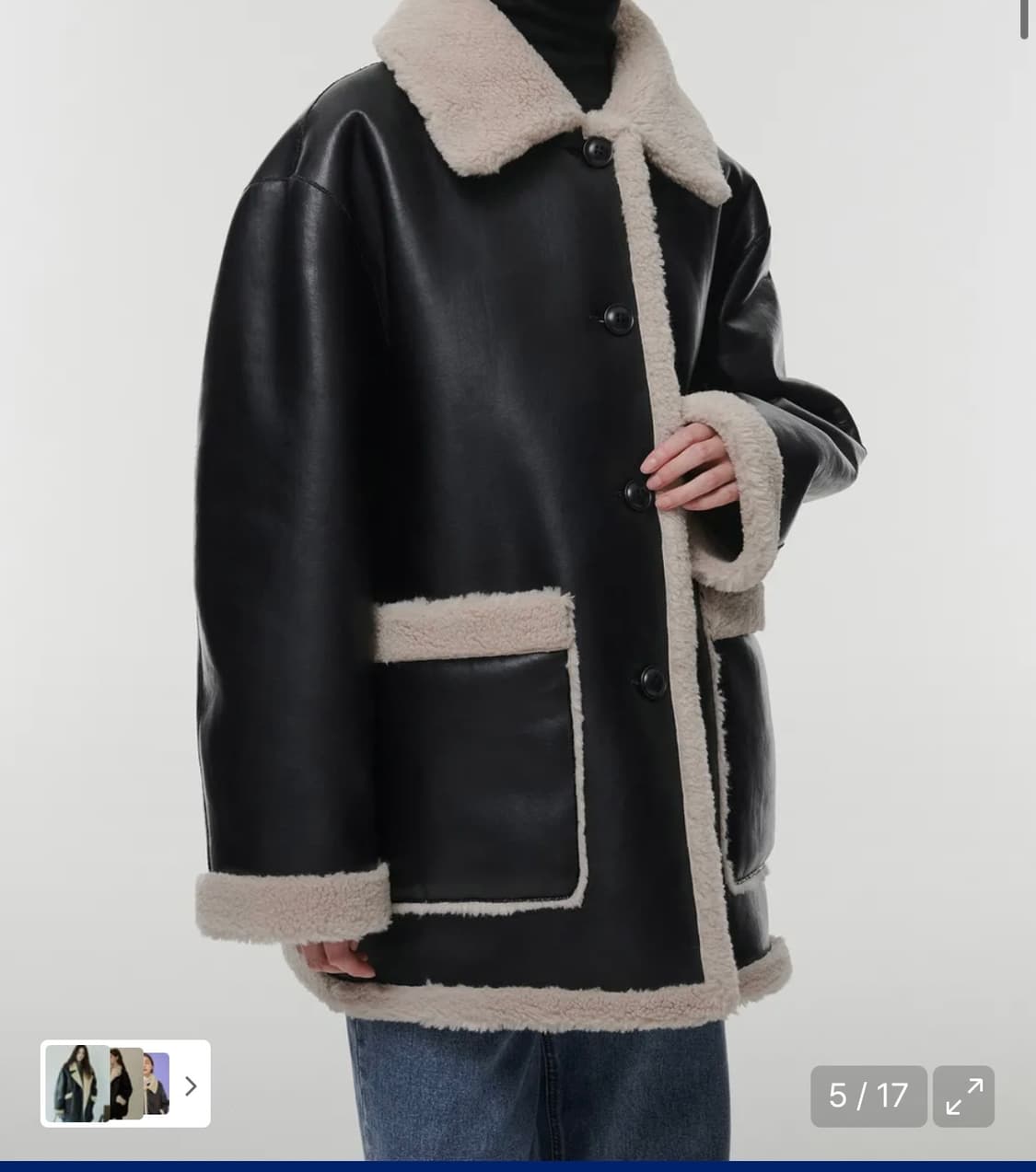 우먼즈 리버서블 신세틱 레더 시어링 하프 코트 상품이미지4