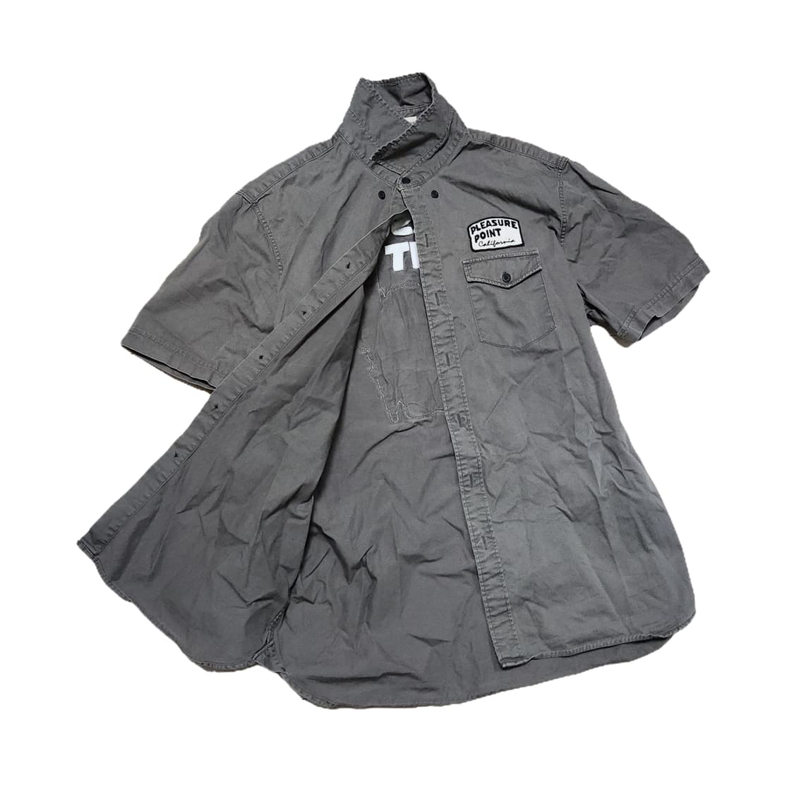 펑크 패치 포인트 카키 반팔 셔츠 상품이미지2