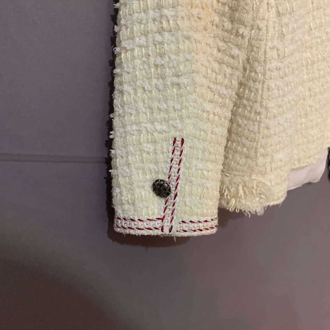 82 OBZEE 오브제 아이보리 브레이드 트리밍 트위드 자켓 상품이미지4