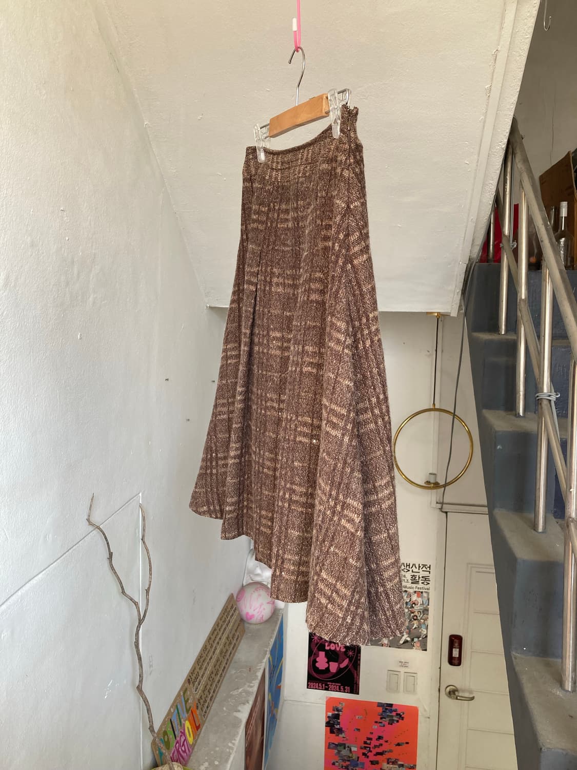 빈티지 에스닉 체크 플리츠 미디 스커트 상품이미지4