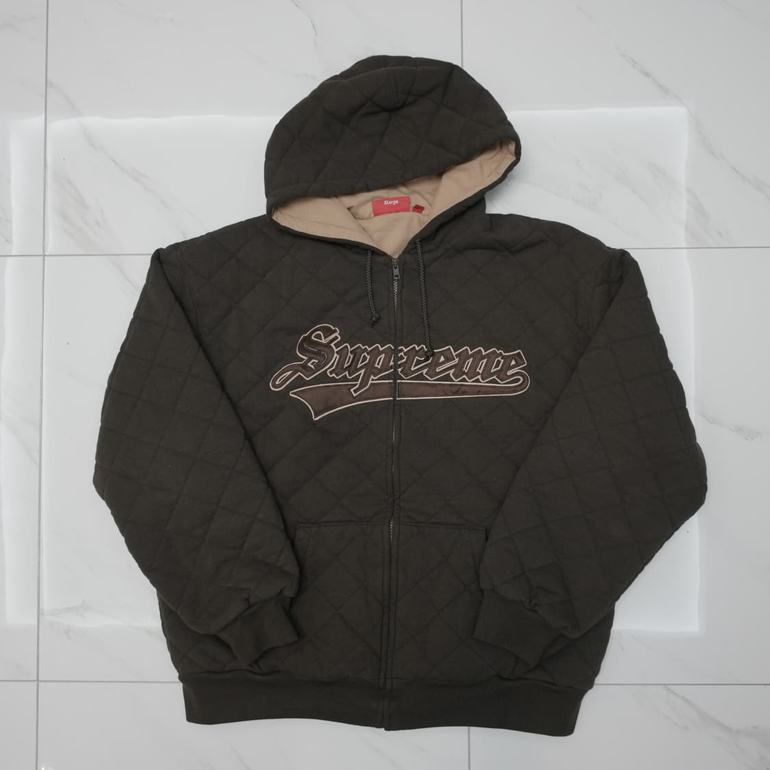 [XL] 슈프림 퀄티드 집업 후드 다크 브라운 상품이미지1