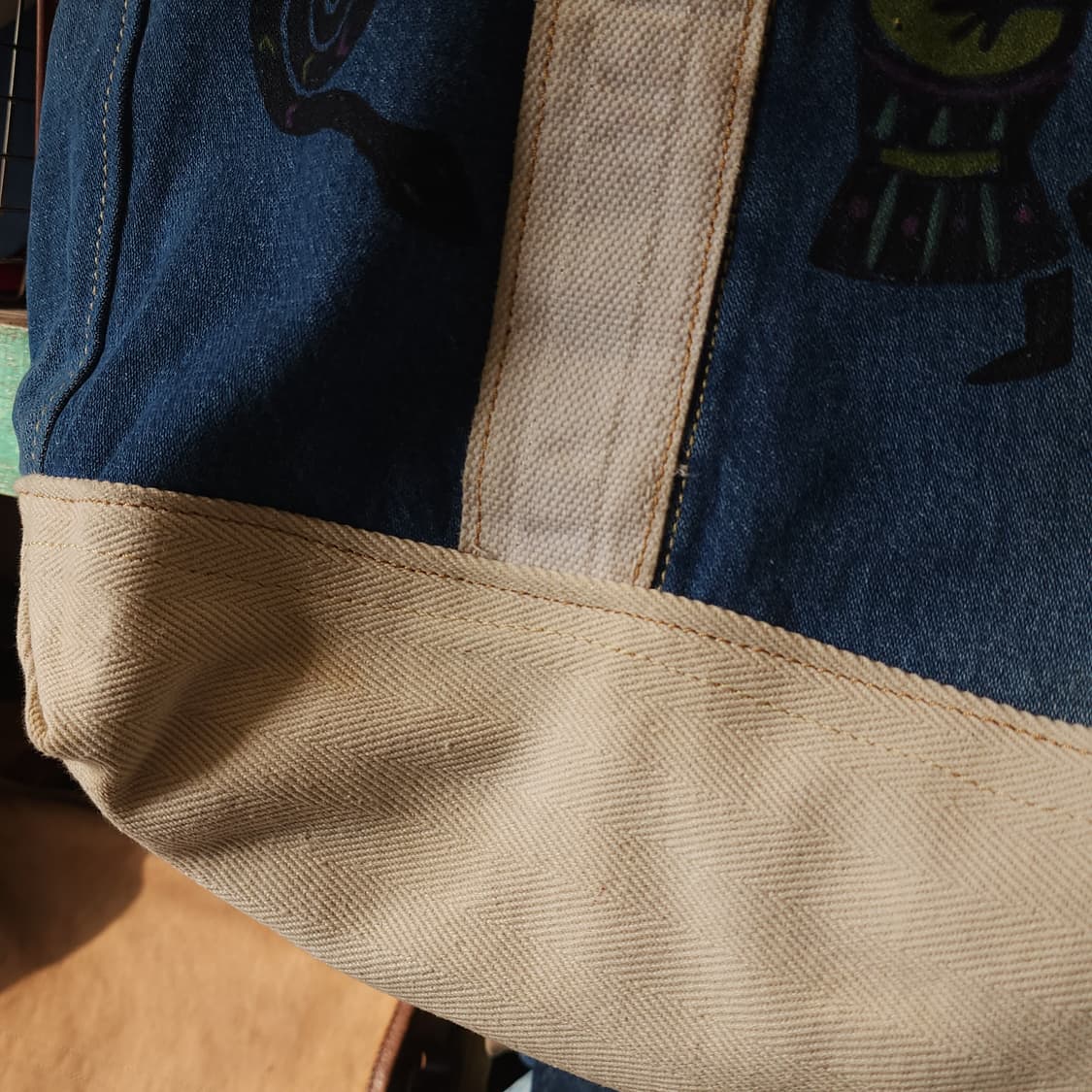 핸드 드로잉 빅토트 캔버스 데님 토트백 빈티지 더플백 리메이크 아프리카 상품이미지4