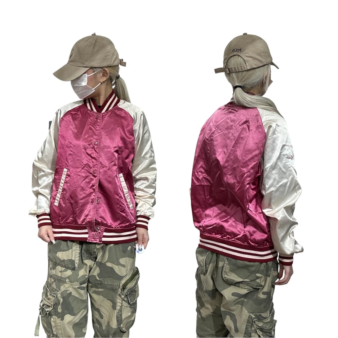 일본 빈티지 버건디 화이트 올드스쿨 스카잔 바시티 자켓 L 상품이미지1